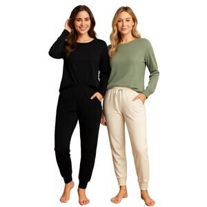 32 Degrees HEAT Fleece Joggers Bundle L Black & Cream Women’s Sweatpants